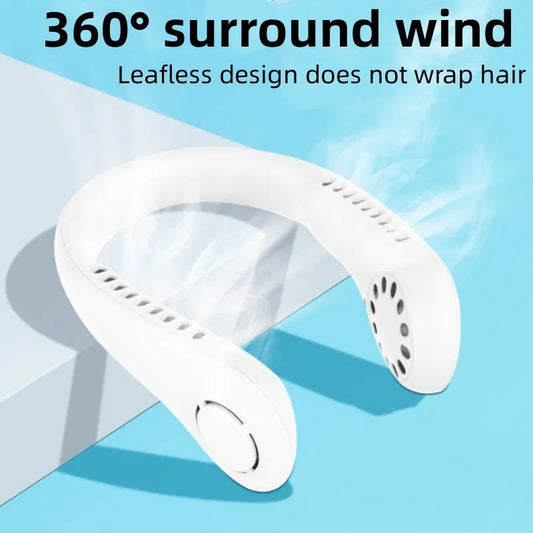 Portable Leafless Neck Fan – 360° Hands-Free Cooling Rechargeable Fan