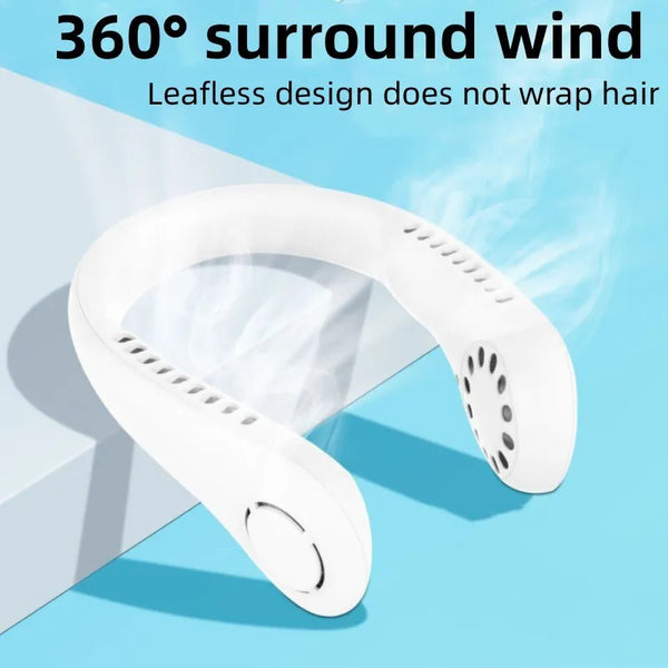 Portable Leafless Neck Fan – 360° Hands-Free Cooling Rechargeable Fan