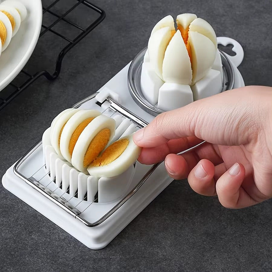 2-in-1 Dual Function Egg Slicer – Stainless Steel Wire Hard Boiled Egg Cutter for Perfect Slices & Wedges, Kitchen Salad Gadget Tool