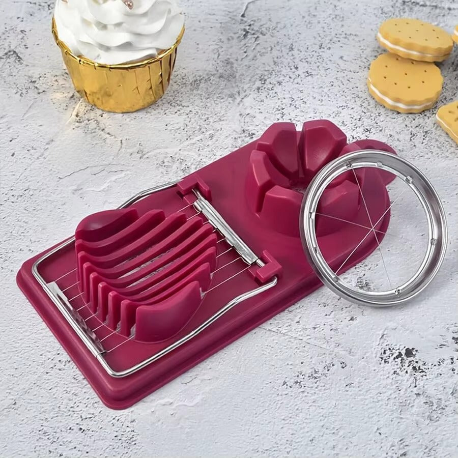 2-in-1 Dual Function Egg Slicer – Stainless Steel Wire Hard Boiled Egg Cutter for Perfect Slices & Wedges, Kitchen Salad Gadget Tool
