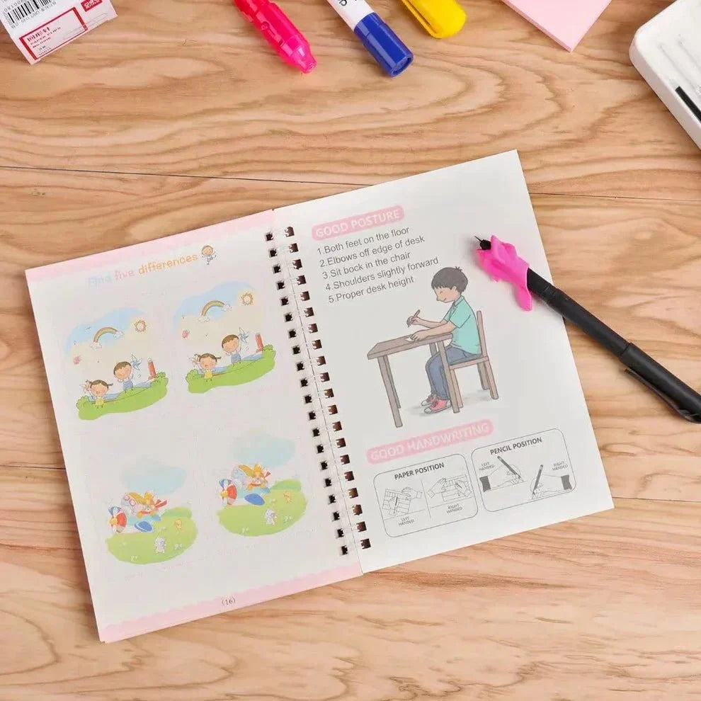 (Set of 4) Sank Magic Book for Kids (1 pen 10 refills 1 grip)